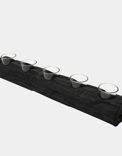 Wood 23" Log 5 Cup Tea Light Holder, Black