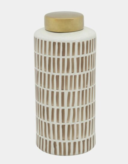 13" Jar W/ Gold Lid, Tan