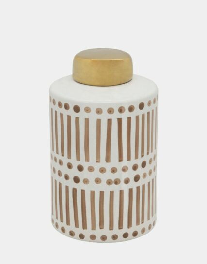 9" Jar W/ Gold Lid, Tan