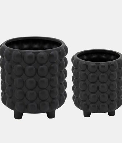 S/2 6/8" Bubble Planters, Matte Black