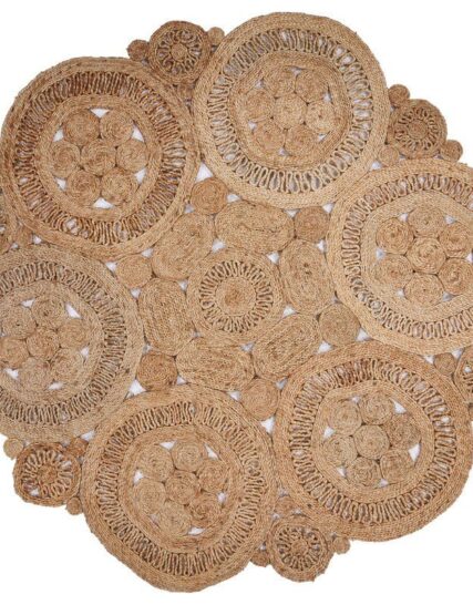 alfombra circular calada en tonos cafe y arena