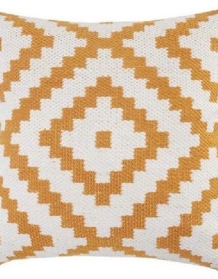 cojin patron de grecas naranja y beige