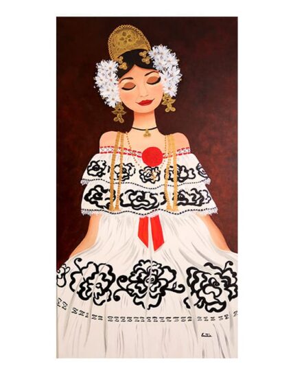 CUADRO MUJER VESTIDO BLANCO