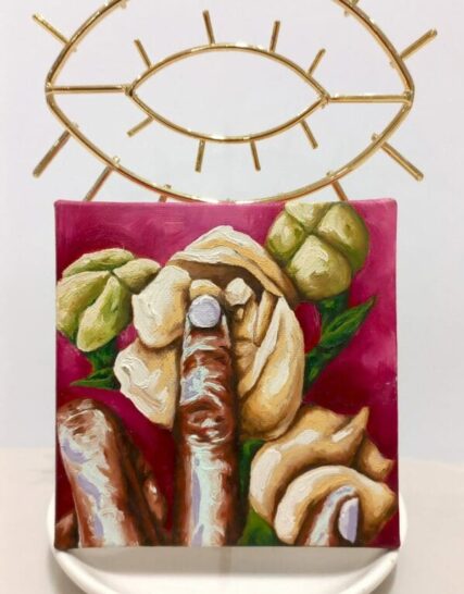 cuadro rectangular surrealista dedo ojo