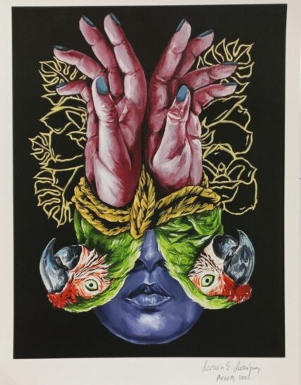 cuadro rectangular surrealista manos