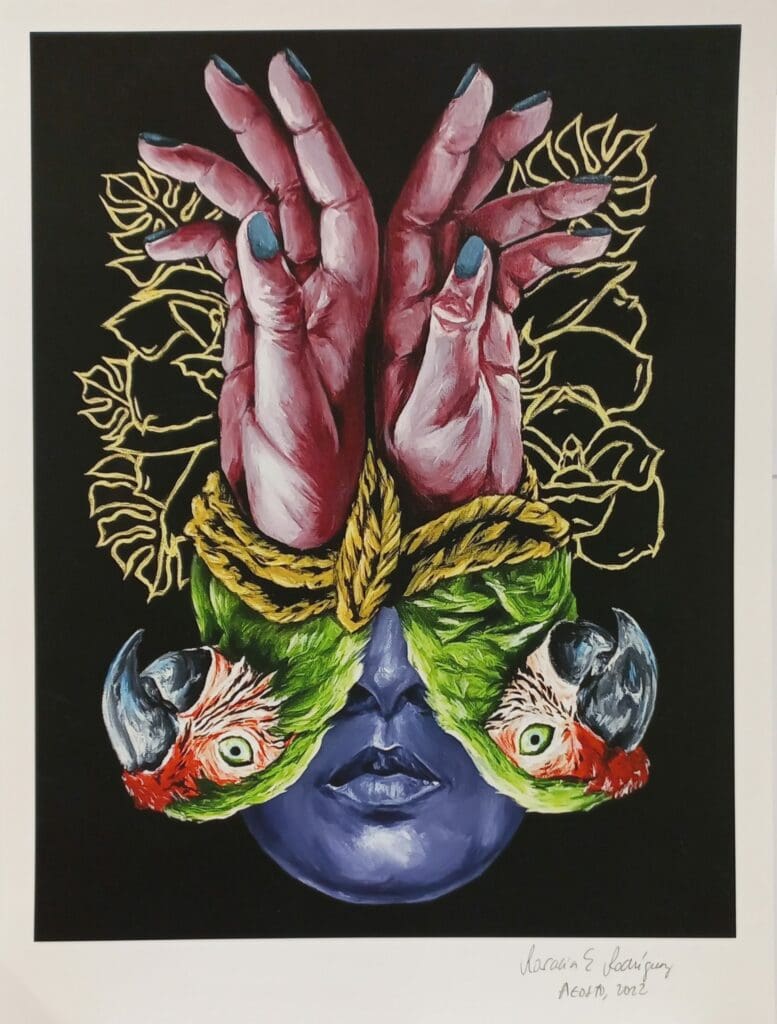 cuadro rectangular surrealista manos