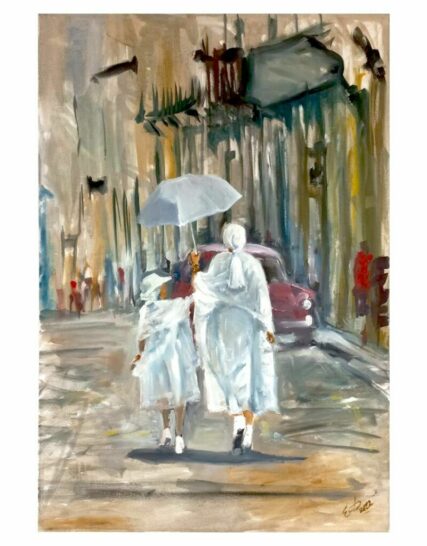 cuadro con 2 mujeres caminando