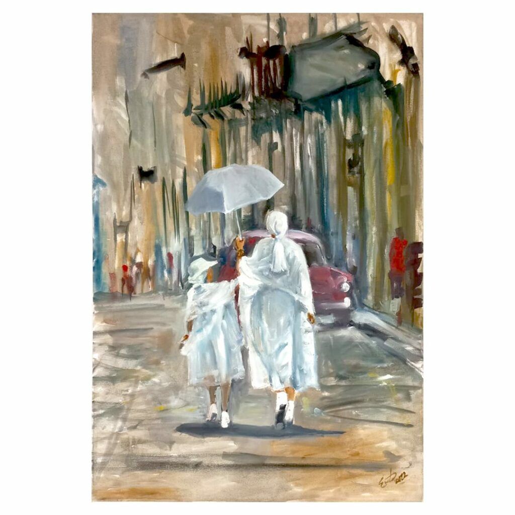 cuadro con 2 mujeres caminando