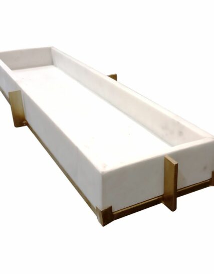 MARBLE 24X9 TRAY W- METAL WHITE