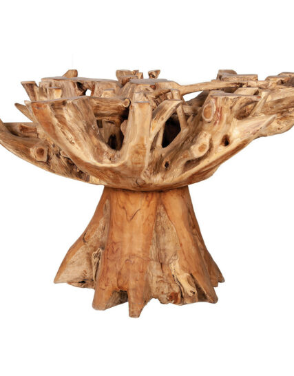 Base de Comedor Raíz Natural: Estructura robusta con un acabado cálido en tonos chocolate medio