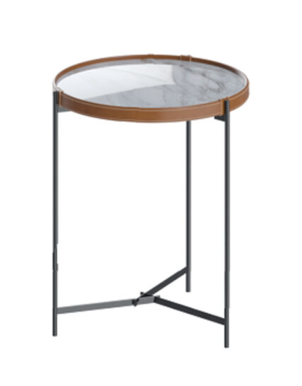 Mesa Lateral Aqua: Diseño moderno con revestimiento sintético y patas de metal