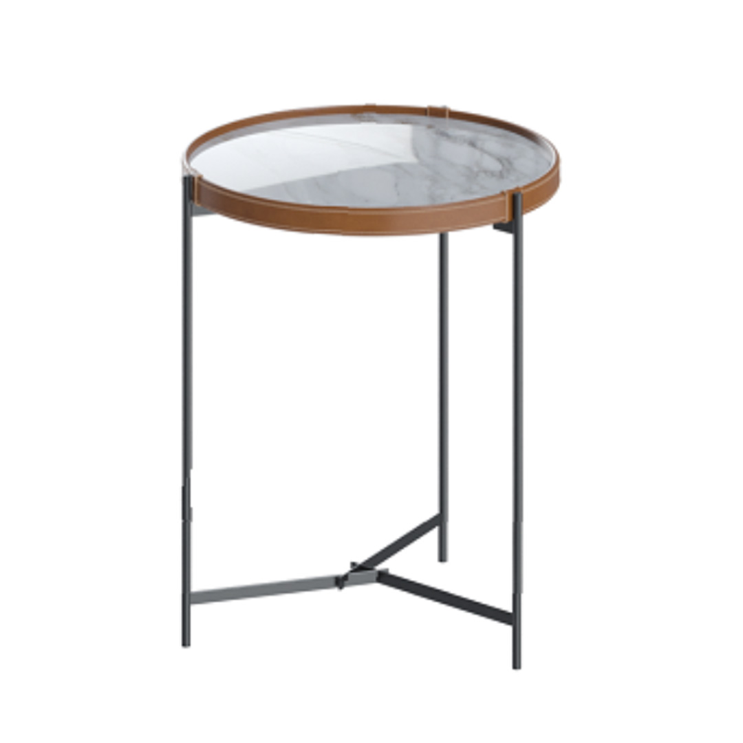 Mesa Lateral Aqua: Diseño moderno con revestimiento sintético y patas de metal