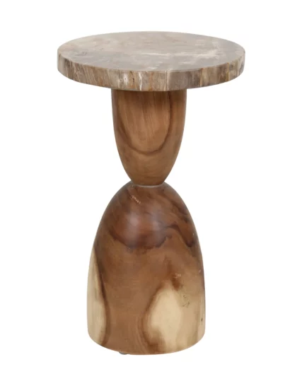 Mesa decorativa orgánica natural: Superficie de madera petrificada con textura única y diseño fluido.